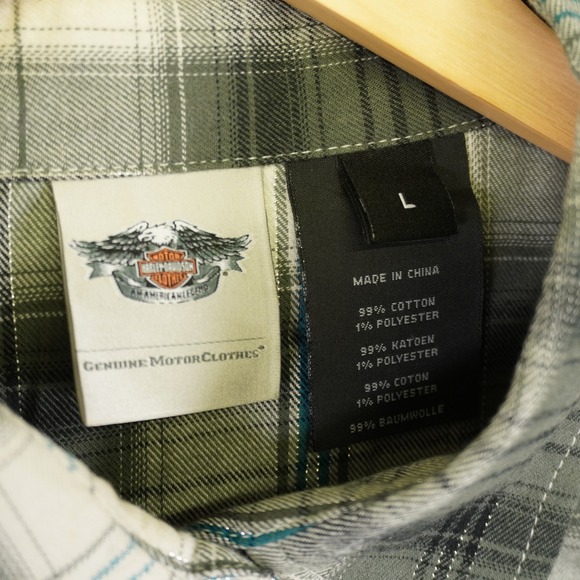 Harley Davidson Western Shirt Womens L Grey Plaid Snap Front Embroidered Back - Picture 7 of 9